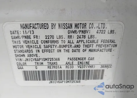 2013 Infiniti G37 Journey from USA, damaged, VIN JN1CV6AP1DM725346